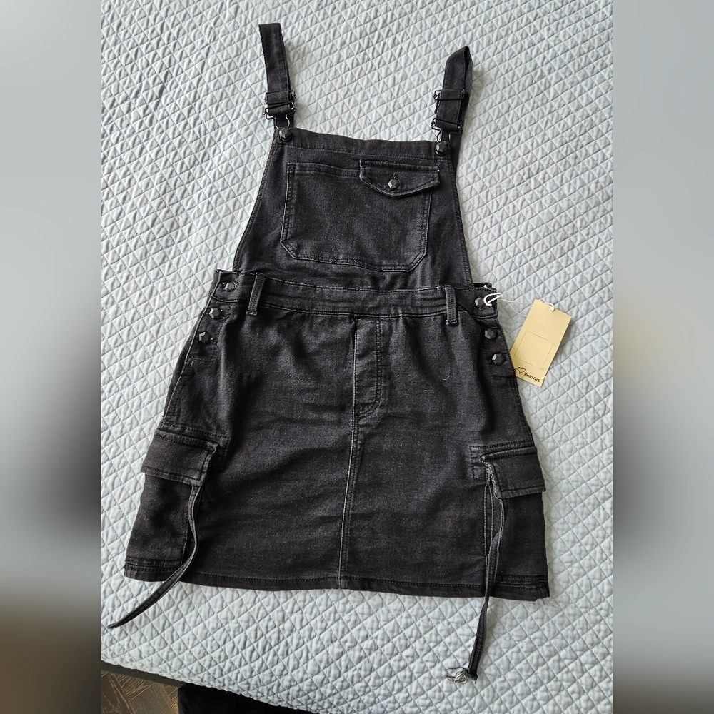 Black Denim Overall Mini Dress